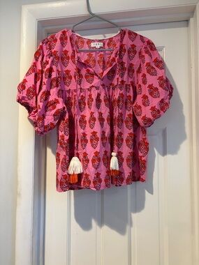 THML Pink Top with Red Floral Print